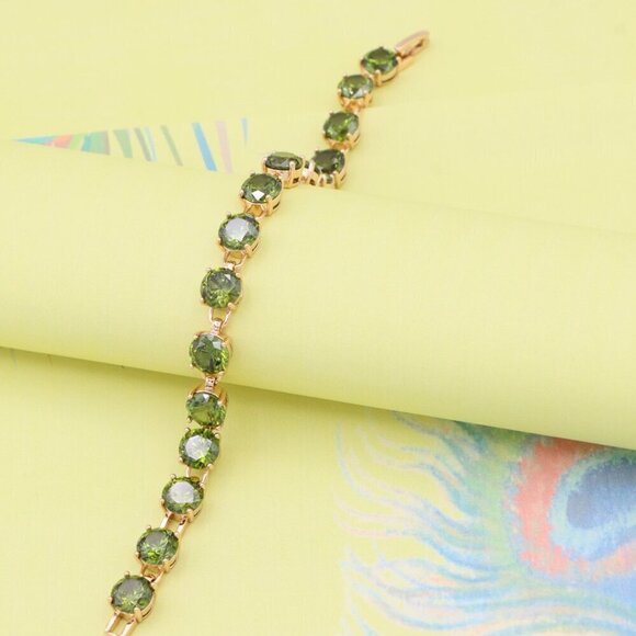 "Green Crystal Rose Gold Bracelet with Round Stones, XPBL1028 - Picture 5 of 12